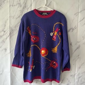 VINTAGE SK WEAR EMBROIDERED LIPSTICK SWEATER PURPLE WOMENS LARGE